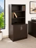Office storage cabinet with hutch and locking doors