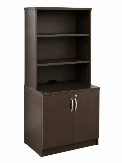 Office storage cabinet with hutch and locking doors