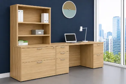 Rectangular Office Desk with Drawers, File Storage and Hutch
