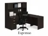 	L shaped desk with hutch and drawers