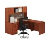 	L shaped desk with hutch and drawers
