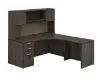 	L shaped desk with hutch and drawers