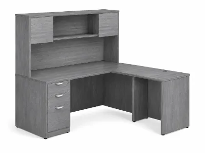 L shaped desk with hutch and drawers