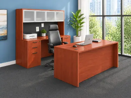 Picture of Executive Desk with Credenza and Hutch Set 