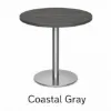 Modern round cafe table with brushed metal base