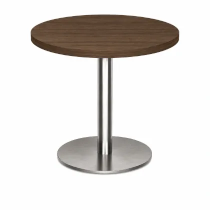 Modern round cafe table with brushed metal base
