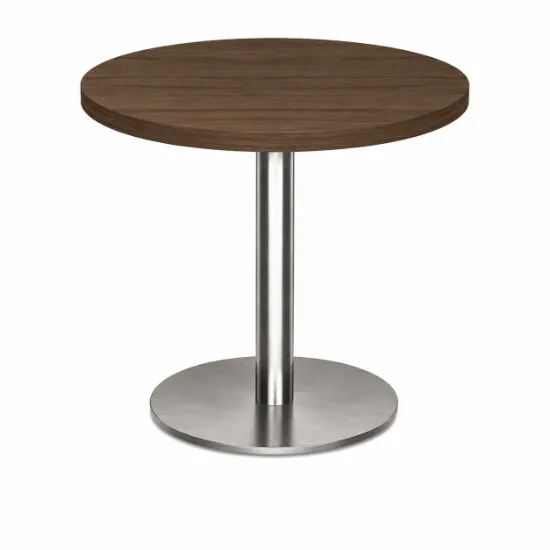 Modern round cafe table with brushed metal base