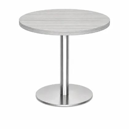 Modern round cafe table with brushed metal base