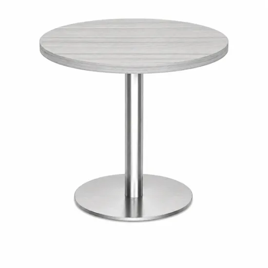 Modern round cafe table with brushed metal base