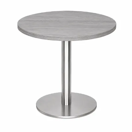 Modern round cafe table with brushed metal base