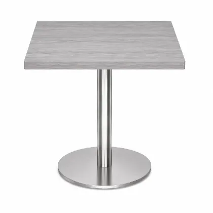 Modern square cafe table with brushed metal base