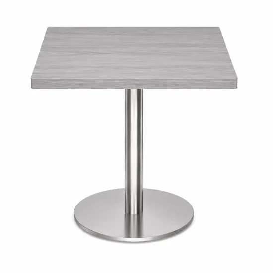 Modern square cafe table with brushed metal base