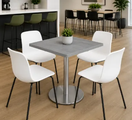 Modern square cafe table with brushed metal base