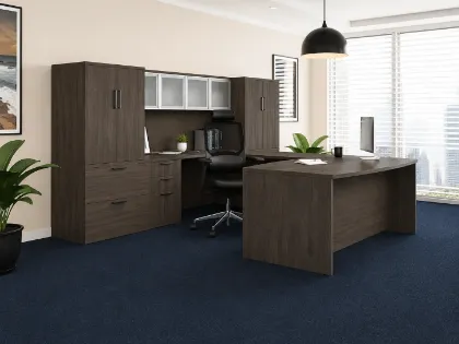 U shaped executive desk with hutch and lateral files