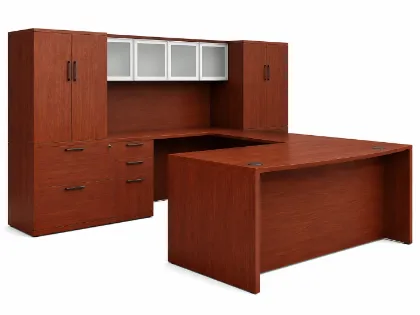 U shaped executive desk with hutch and lateral files
