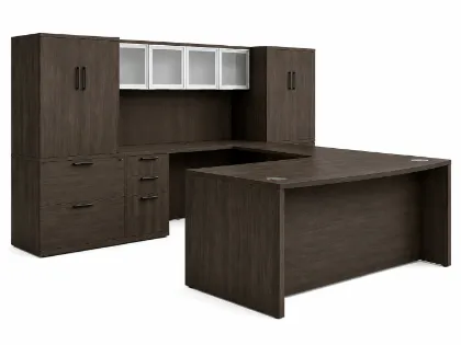 U shaped executive desk with hutch and lateral files
