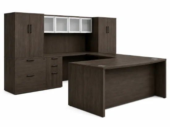 U shaped executive desk with hutch and lateral files