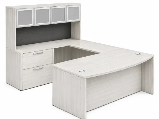 	Bow Front U-Shaped Executive Desk with Hutch, Drawers and Storage