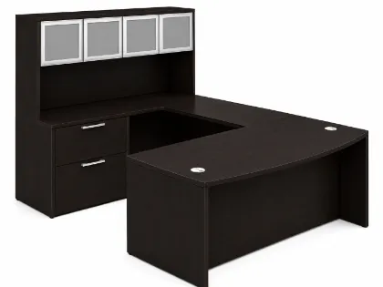 Bow Front U-Shaped Executive Desk with Hutch, Drawers and Storage