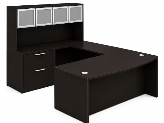 Bow Front U-Shaped Executive Desk with Hutch, Drawers and Storage