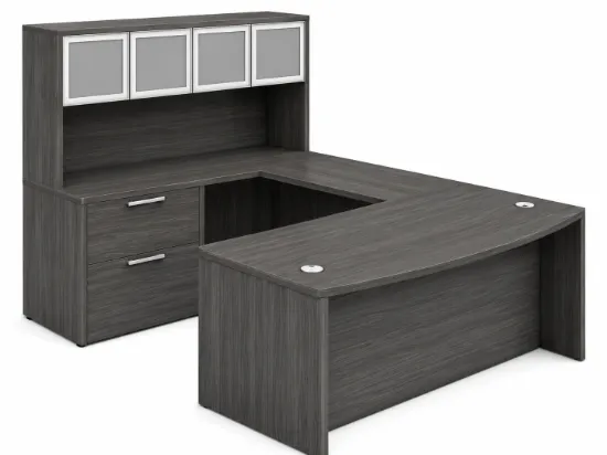 Bow Front U-Shaped Executive Desk with Hutch, Drawers and Storage