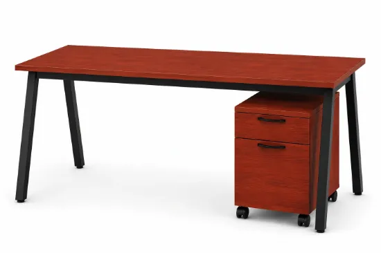 Professional office desk with secure storage drawers for workspace use
