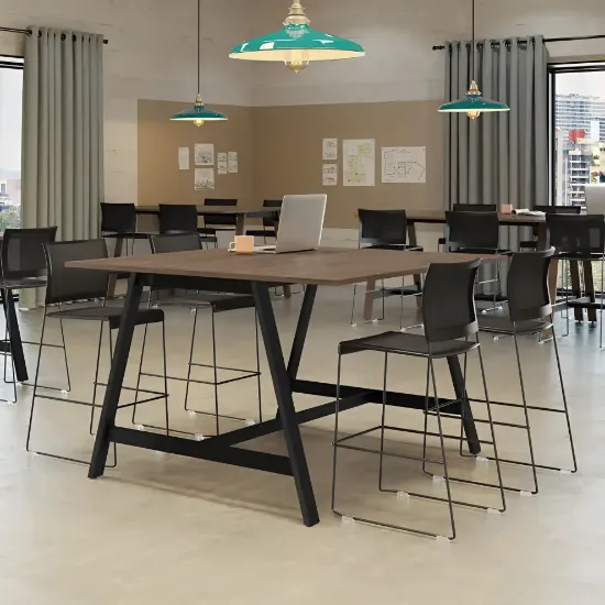 Standing height conference table with metal A-legs
