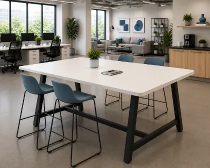 Standing height conference table with metal A-legs