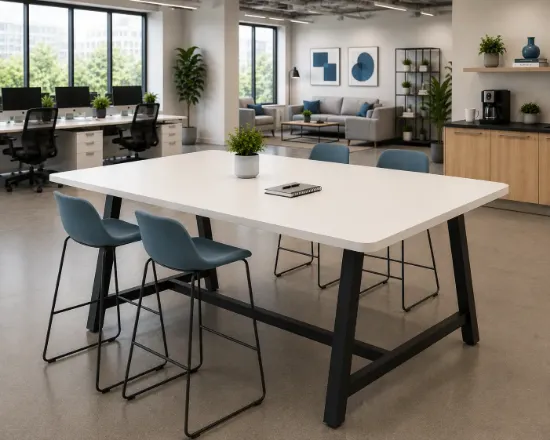 Standing height conference table with metal A-legs