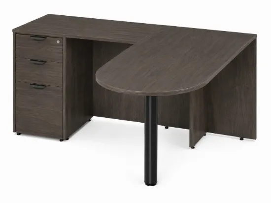 Bullet L-shaped office desk with locking pedestal