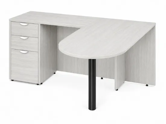 Bullet L-shaped office desk with locking pedestal