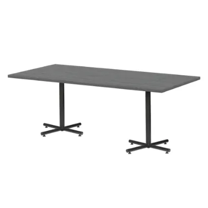 Rectangular cafeteria table with laminate top and black metal X-base