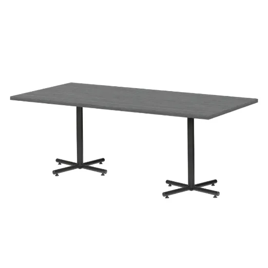Rectangular cafeteria table with laminate top and black metal X-base