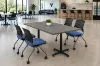 Rectangular cafeteria table with laminate top and black metal X-base