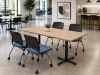 Rectangular cafeteria table with laminate top and black metal X-base