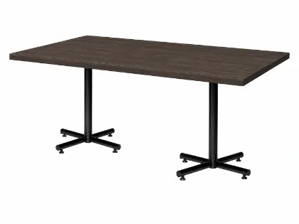 Rectangular cafeteria table with laminate top and black metal X-base