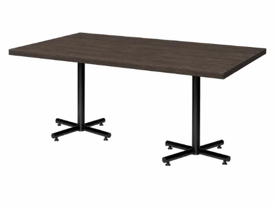 Rectangular cafeteria table with laminate top and black metal X-base