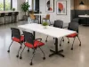 Rectangular cafeteria table with laminate top and black metal X-base