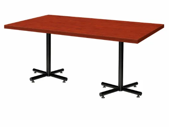 Rectangular cafeteria table with laminate top and black metal X-base