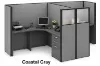 2 person office workstation with fabric privacy panels