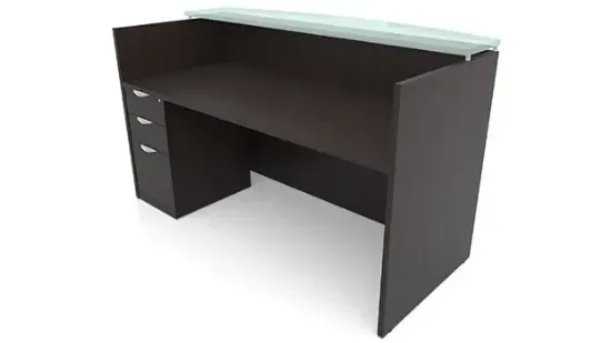 Reception desk with glass transaction counter