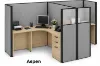 	2 person office workstation with fabric privacy panels