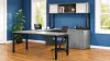 72 x 102 U-shaped desk with combo file and 2-door glass hutch in laminate finish with metal legs