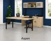 72 x 102 U-shaped desk with combo file and 2-door glass hutch in laminate finish with metal legs