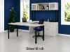 	72 x 102 U-shaped desk with combo file and 2-door glass hutch in laminate finish with metal legs