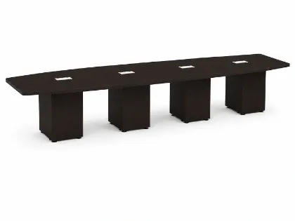 20 ft boat shaped conference table with cube storage bases