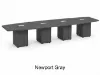 20 ft boat shaped conference table with cube storage bases