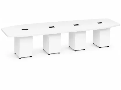 20 ft boat shaped conference table with cube storage bases