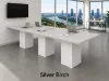 Cafe height conference table with white cube bases, laminate top, and wire management grommets