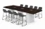Cafe height conference table with white cube bases, laminate top, and wire management grommets